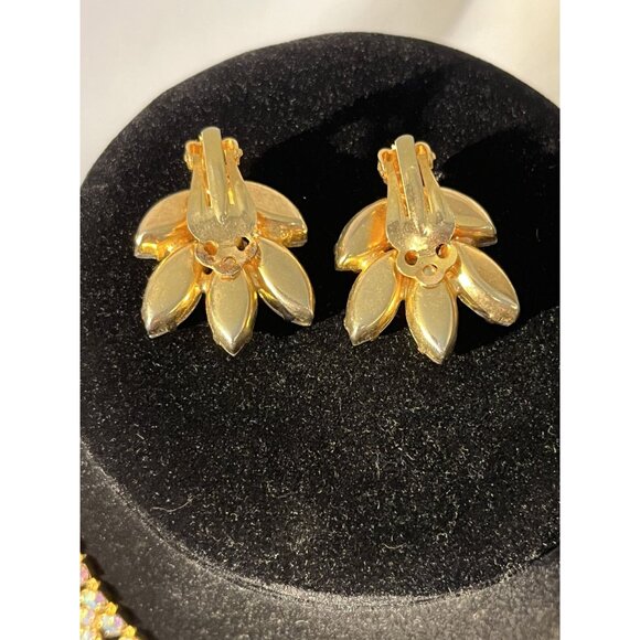 Vintage Irredescent Rhinestone Necklace & Clip On Earrings Set - Picture 2 of 15